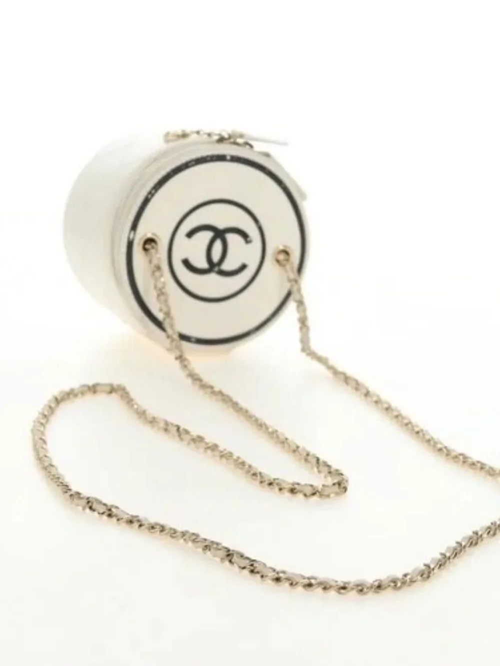 CHANEL Matelasse Chain Vanity Bag Lamb Skin White Gold CC Auth 188894SAM